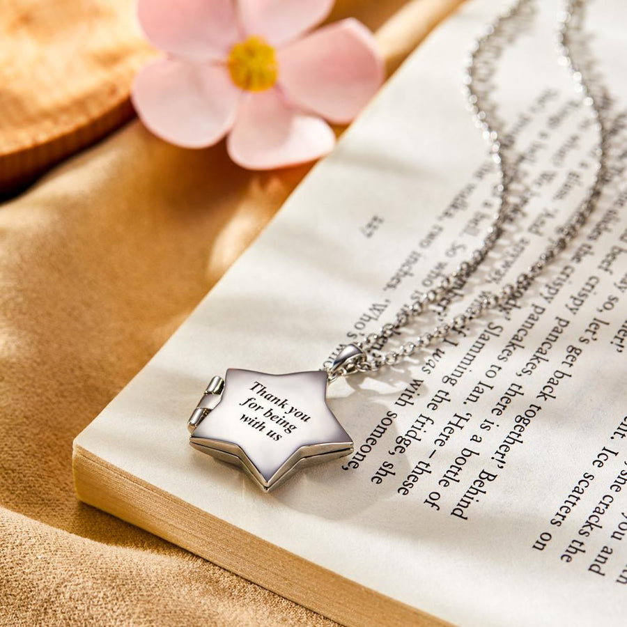 Star Locket Photo Necklace Personalized Engraved Memorial Picture Pendant Gift For Her - Coolpeacock
