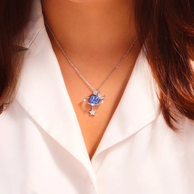 Starry Sky Inlaid Zircon Moon Star Necklace - Coolpeacock