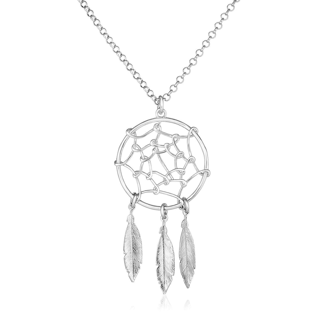 Sterling Silver 17 inch Necklace with Dream Catcher Pendant - Coolpeacock