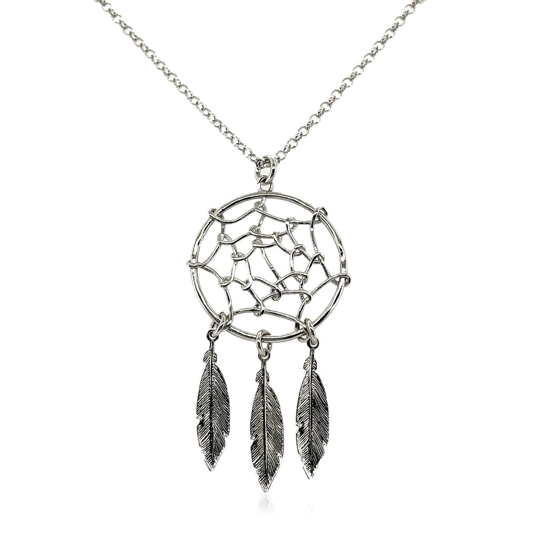 Sterling Silver 17 inch Necklace with Dream Catcher Pendant - Coolpeacock