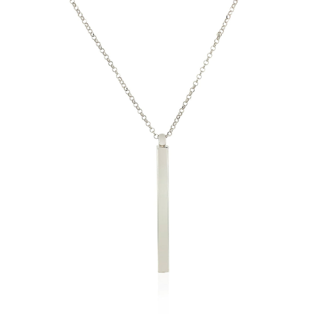 Sterling Silver 24 inch Necklace with Long Polished Bar Pendant - Coolpeacock