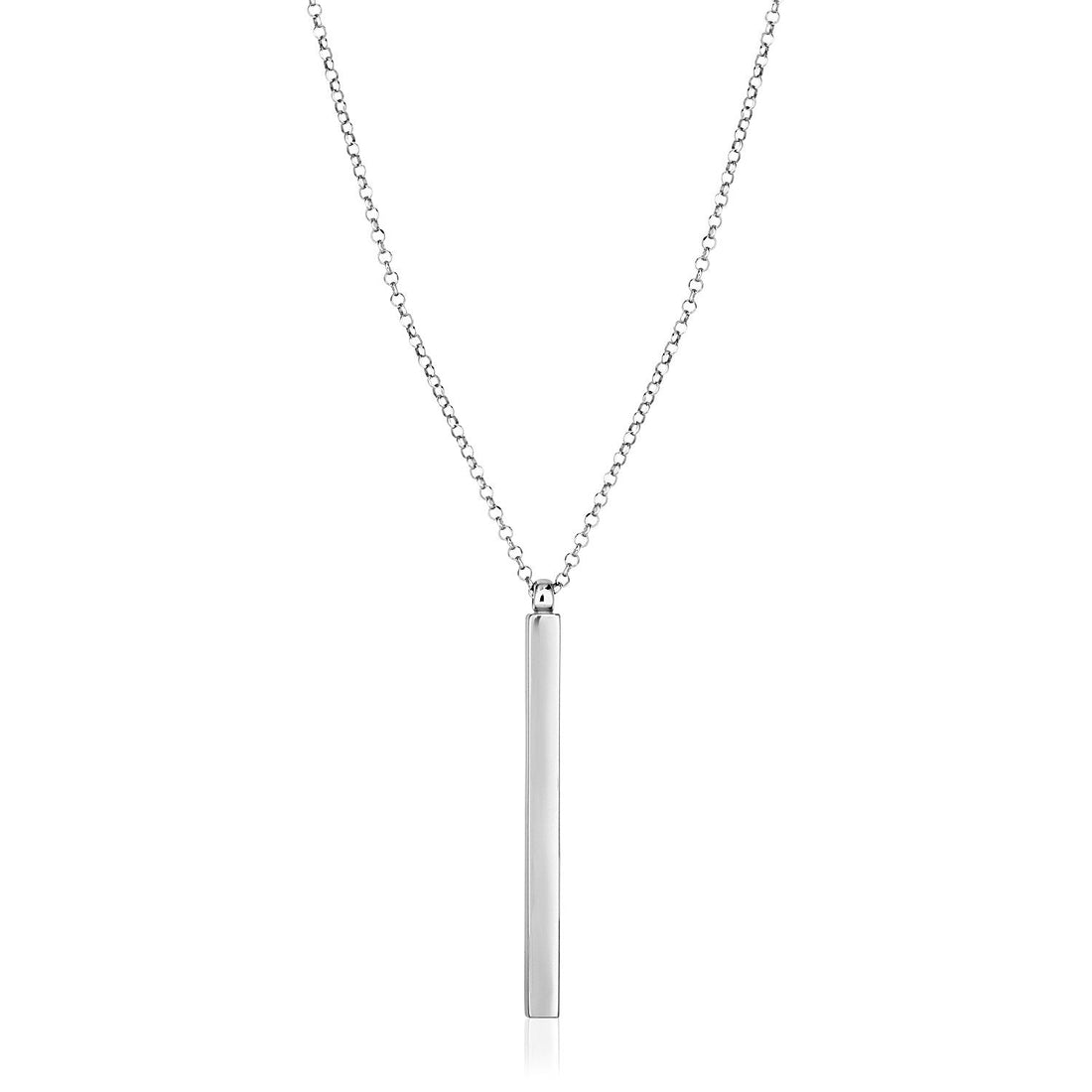 Sterling Silver 24 inch Necklace with Long Polished Bar Pendant - Coolpeacock