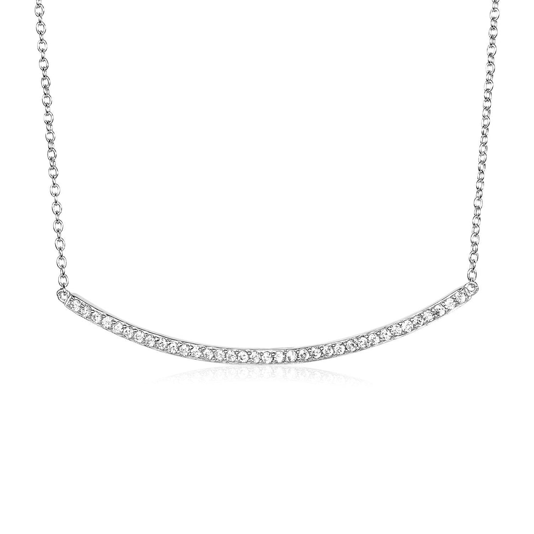 Sterling Silver Curved Bar Necklace with Cubic Zirconias - Coolpeacock