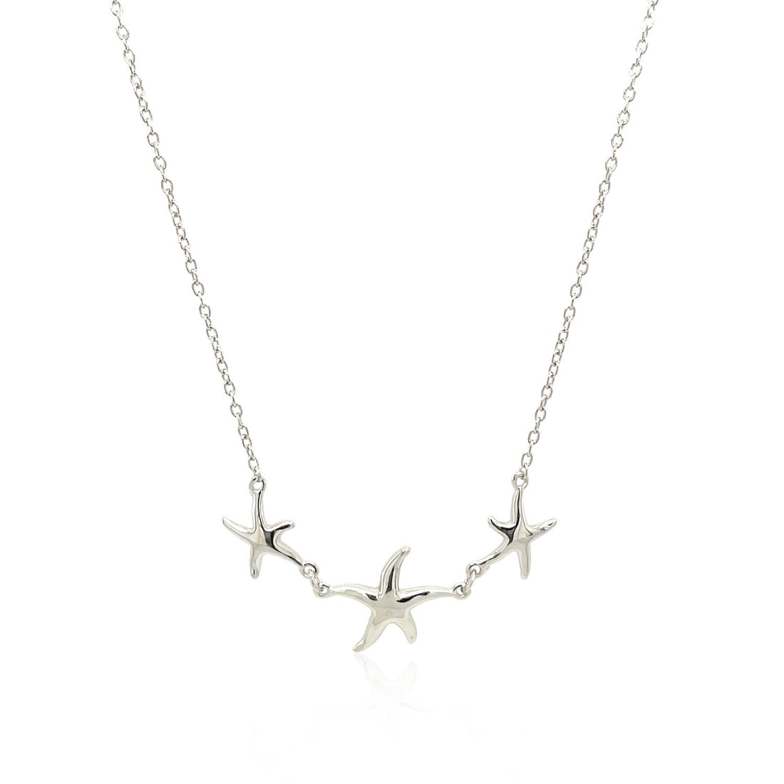 Sterling Silver Necklace with Three Starfish - Coolpeacock