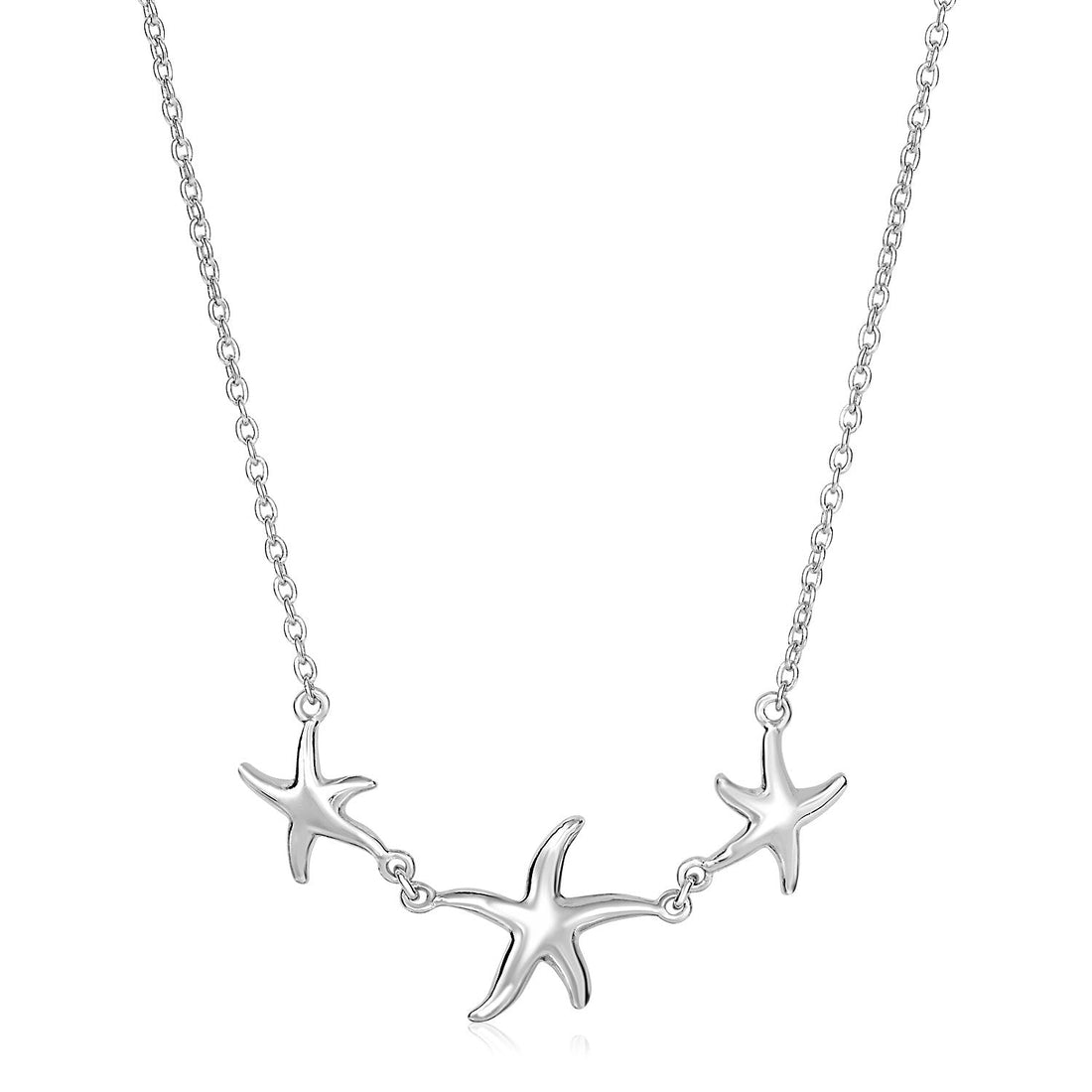 Sterling Silver Necklace with Three Starfish - Coolpeacock