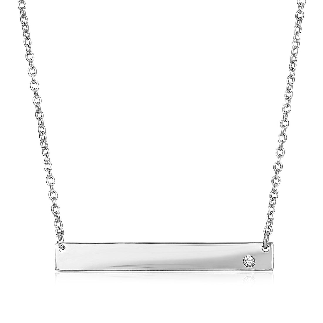 Sterling Silver Polished Bar Necklace with Cubic Zirconia - Coolpeacock