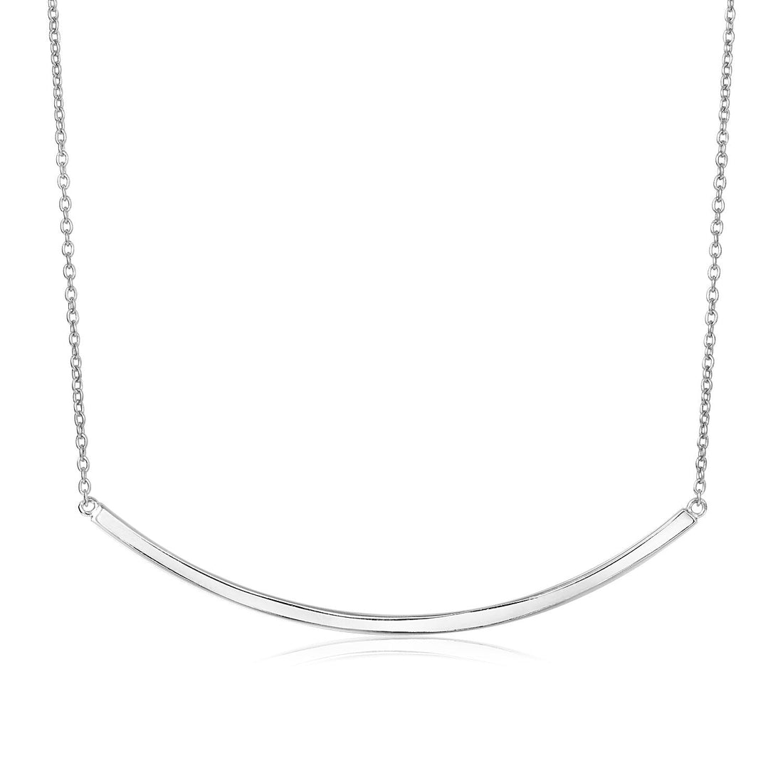 Sterling Silver Polished Curved Bar Necklace - Coolpeacock