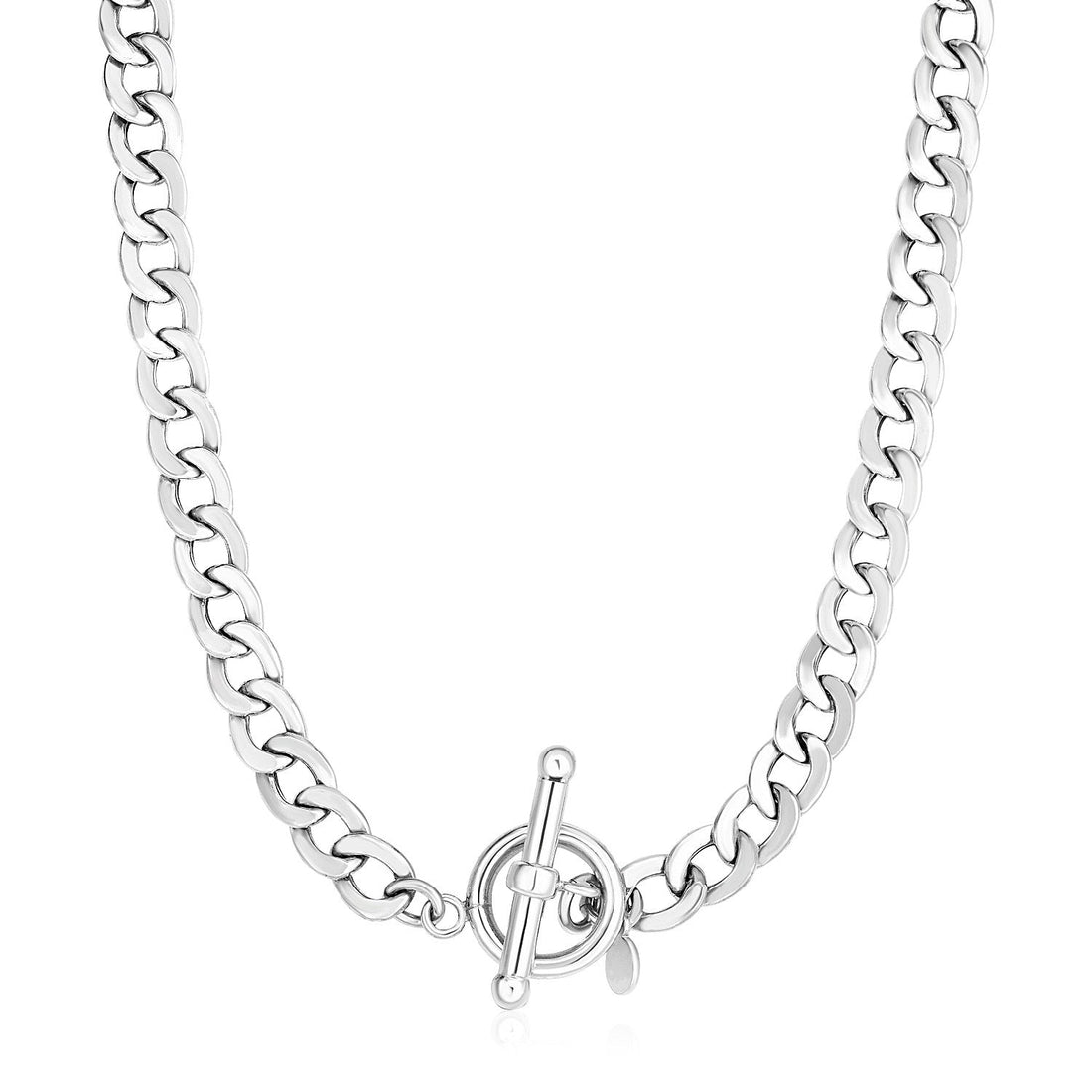 Sterling Silver Polished Wide Link Toggle Necklace - Coolpeacock