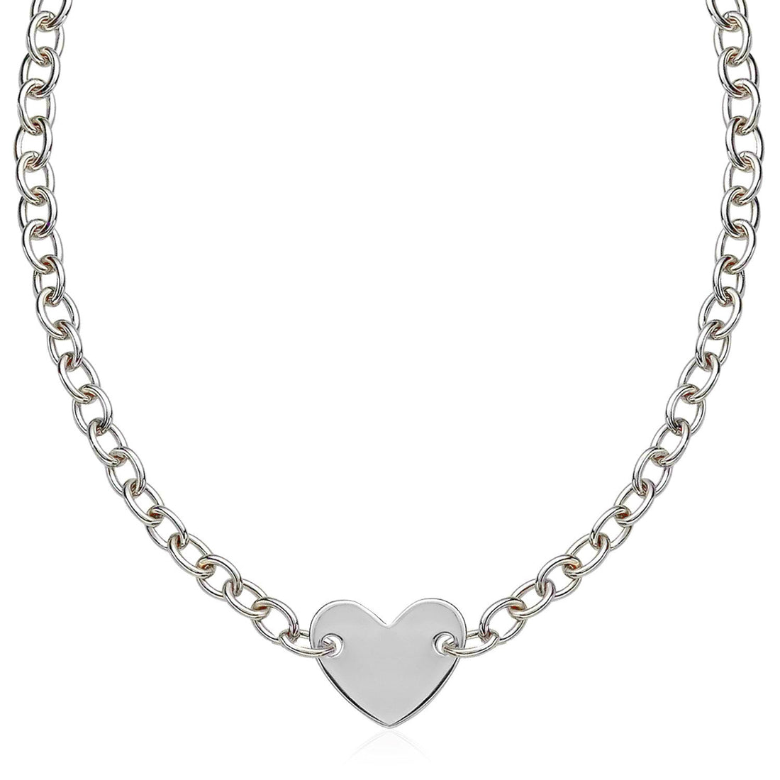 Sterling Silver Rhodium Plated Chain Bracelet with a Flat Heart Motif Station - Coolpeacock