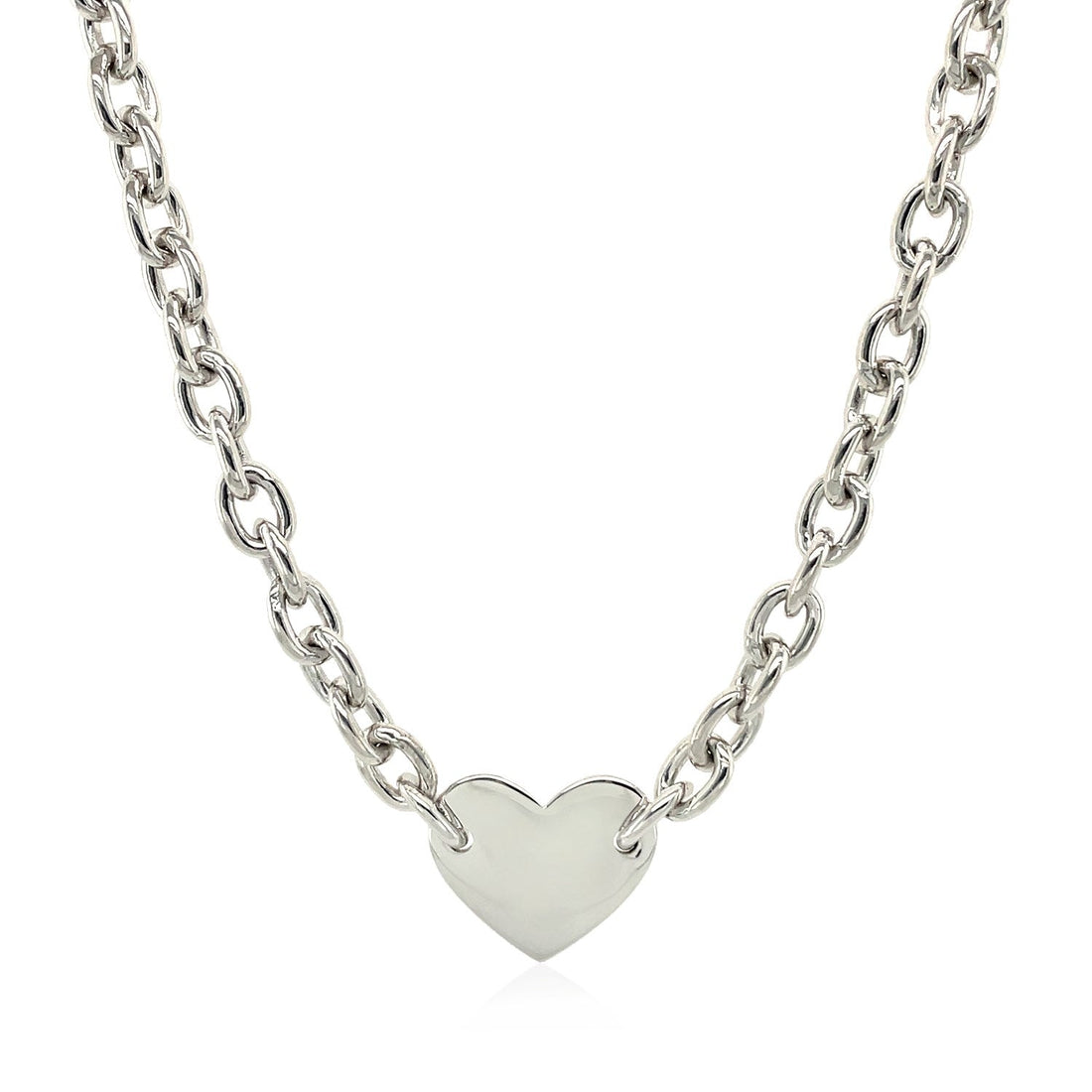 Sterling Silver Rhodium Plated Chain Bracelet with a Flat Heart Motif Station - Coolpeacock