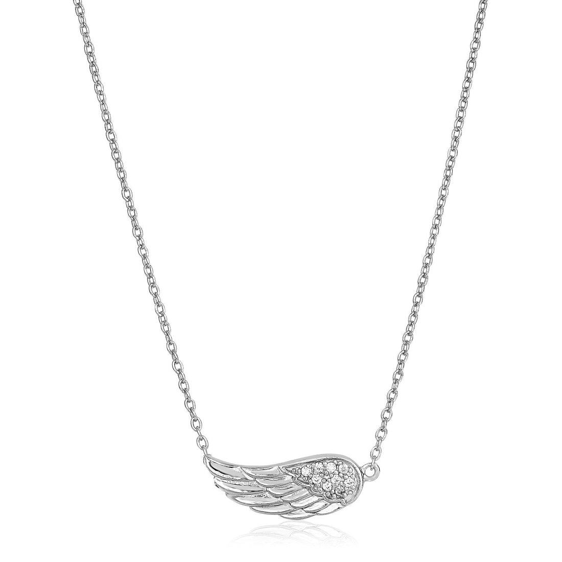 Sterling Silver Textured Angel Wing Necklace - Coolpeacock