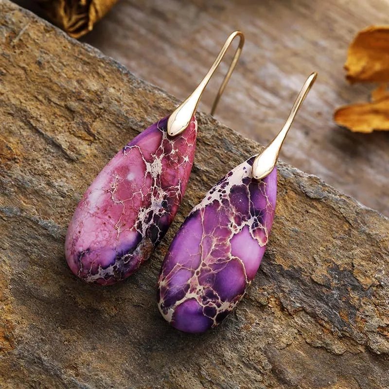 Teardrop Shape Natural Stone Dangle Earrings - Coolpeacock