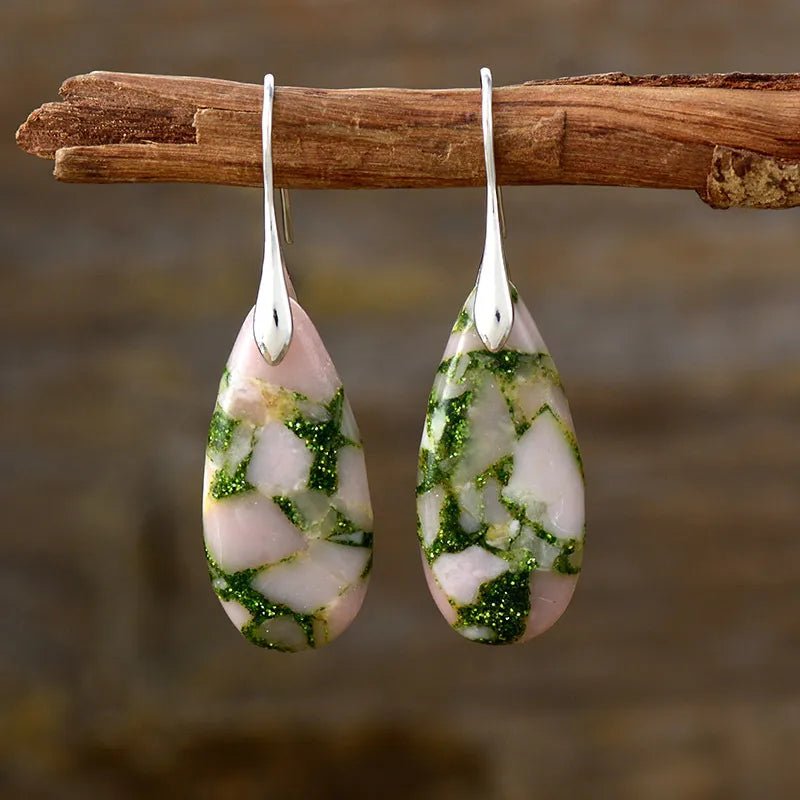 Teardrop Shape Natural Stone Dangle Earrings - Coolpeacock