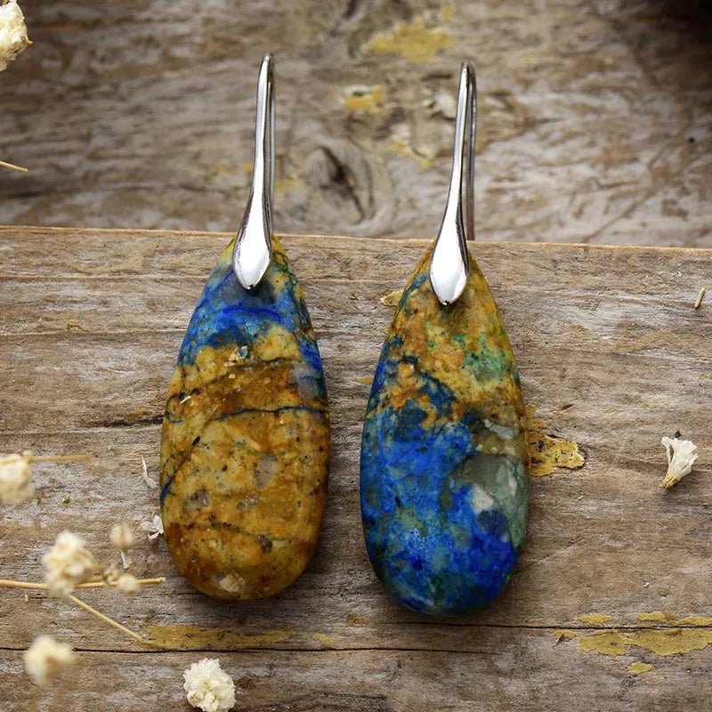Teardrop Shape Natural Stone Dangle Earrings - Coolpeacock