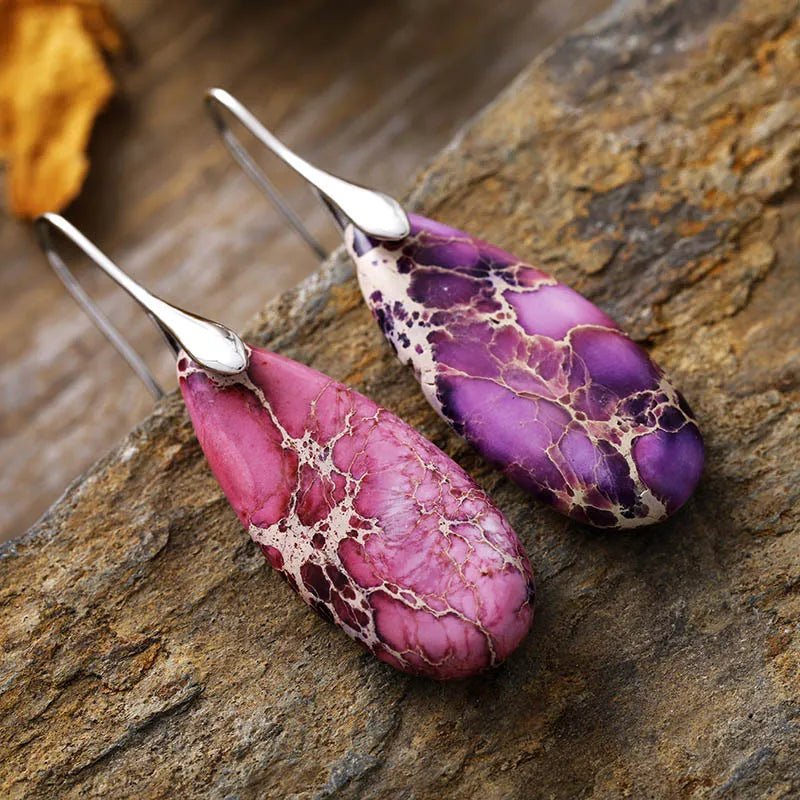 Teardrop Shape Natural Stone Dangle Earrings - Coolpeacock