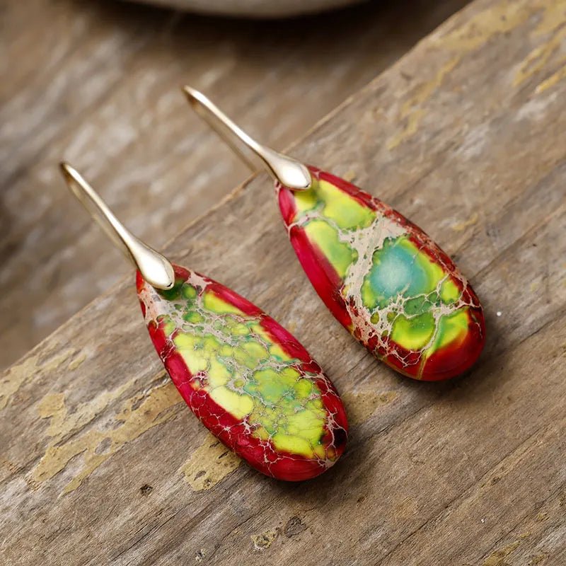 Teardrop Shape Natural Stone Dangle Earrings - Coolpeacock