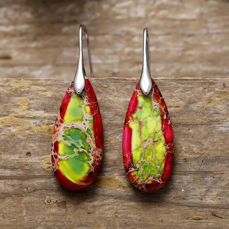 Teardrop Shape Natural Stone Dangle Earrings - Coolpeacock