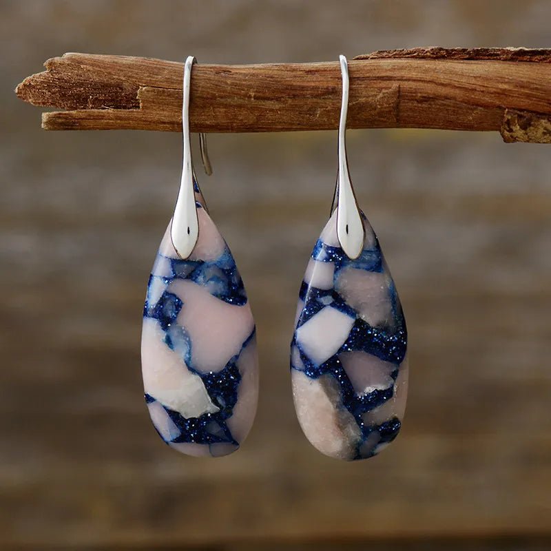 Teardrop Shape Natural Stone Dangle Earrings - Coolpeacock