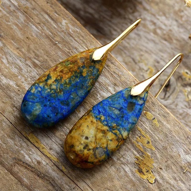 Teardrop Shape Natural Stone Dangle Earrings - Coolpeacock
