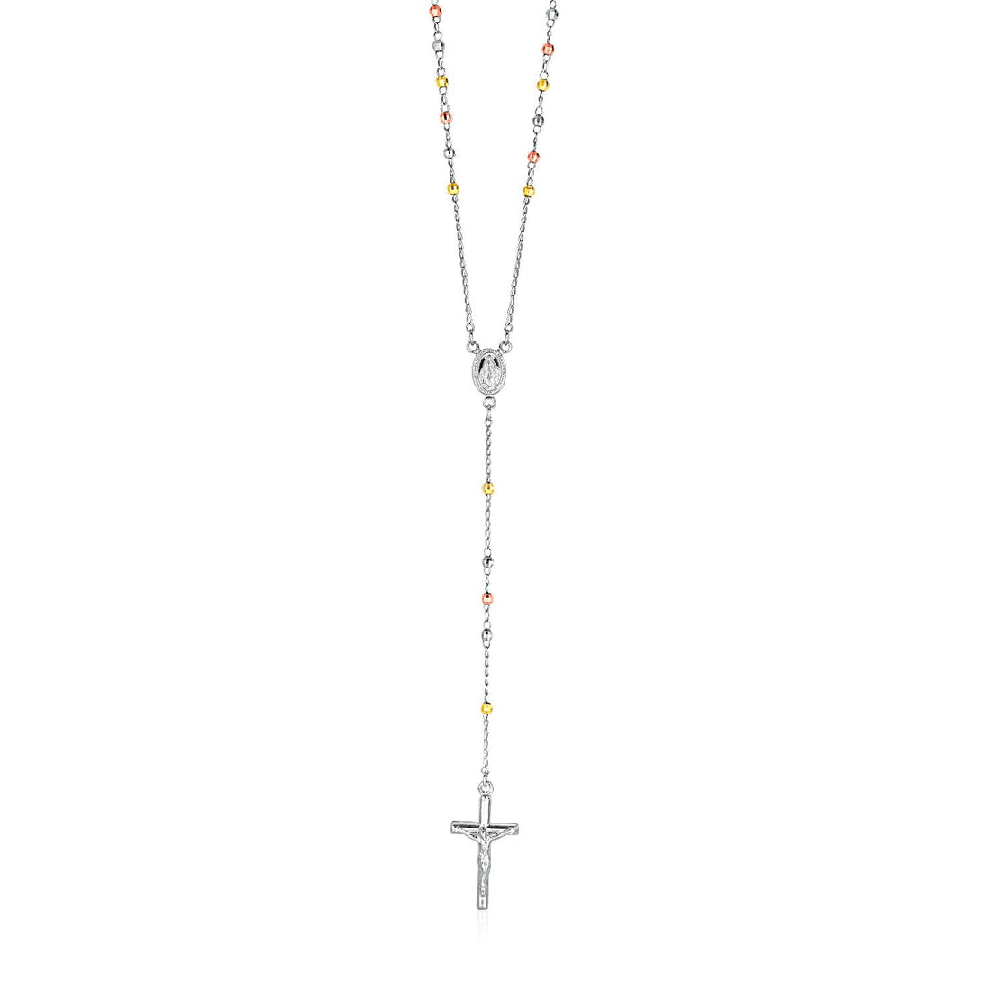 Three Toned Rosary Chain and Bead Necklace in Sterling Silver - Coolpeacock