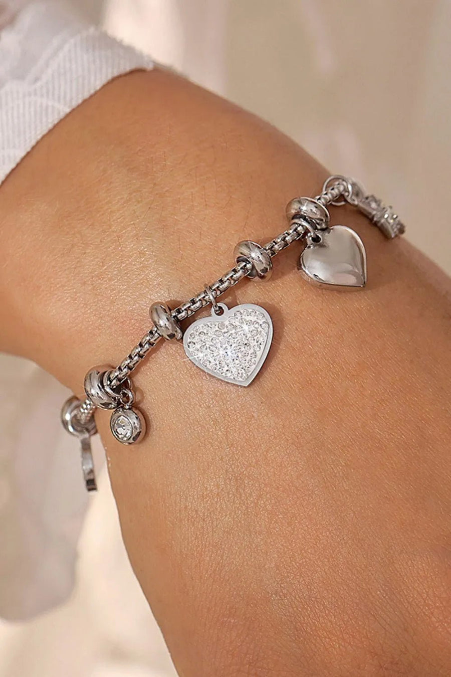 Titanium Steel Inland Zircon Heart Charm Bracelet - Coolpeacock