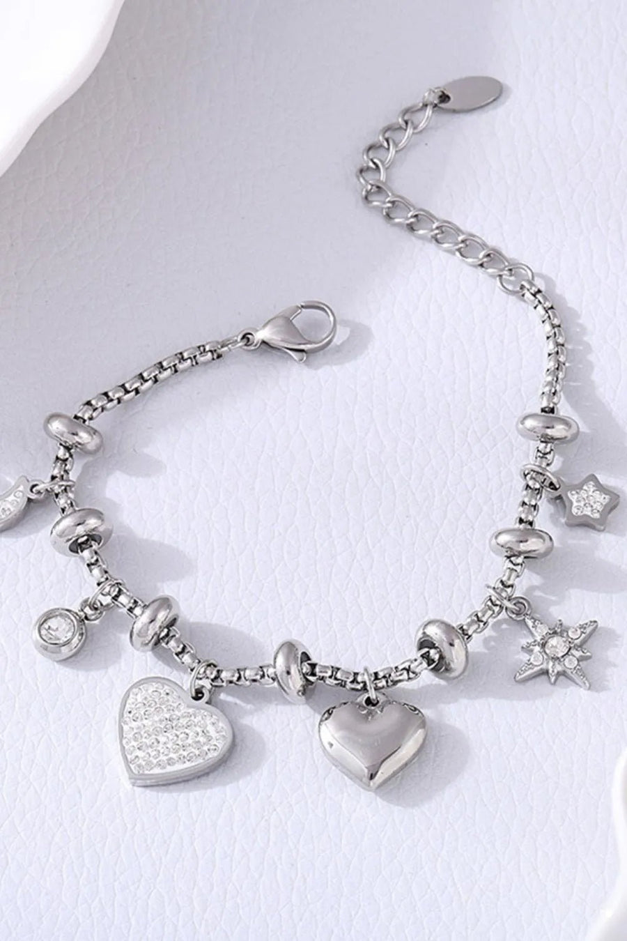 Titanium Steel Inland Zircon Heart Charm Bracelet - Coolpeacock