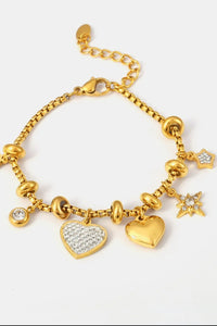 Titanium Steel Inland Zircon Heart Charm Bracelet - Coolpeacock