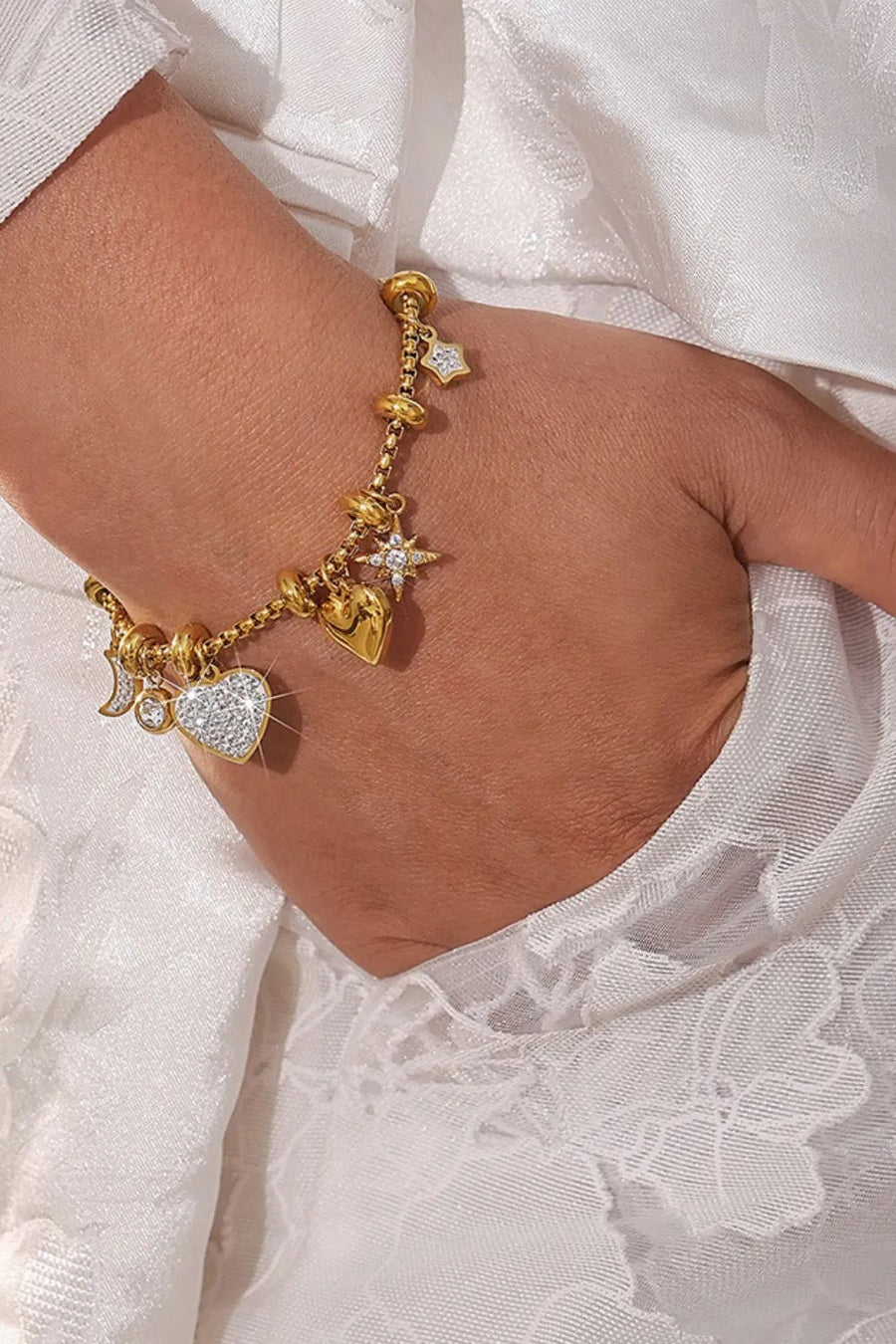 Titanium Steel Inland Zircon Heart Charm Bracelet - Coolpeacock