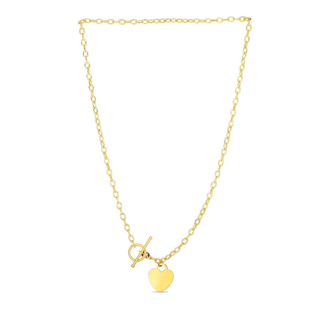 Toggle Necklace with Heart Charm in 14k Yellow Gold - Coolpeacock