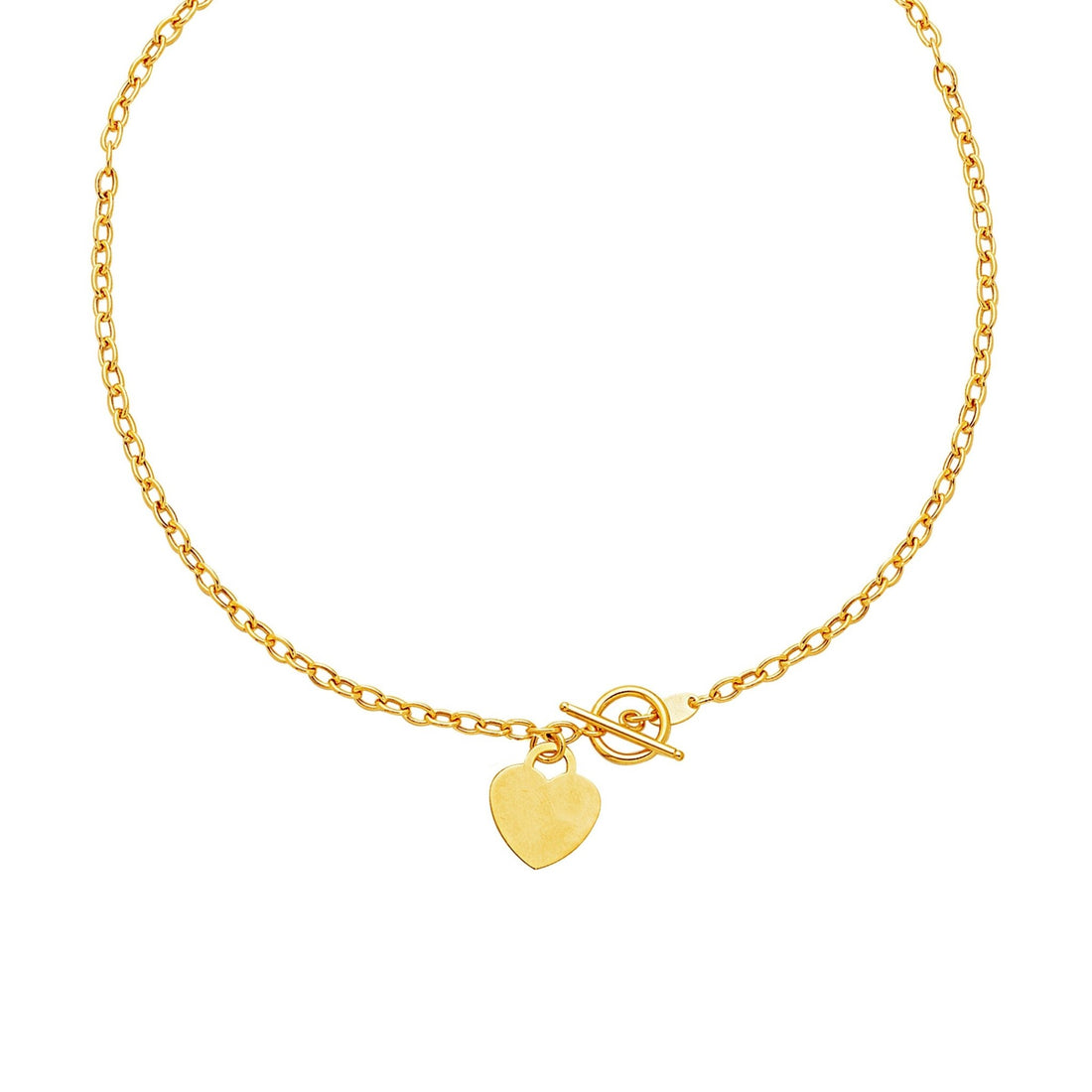 Toggle Necklace with Heart Charm in 14k Yellow Gold - Coolpeacock