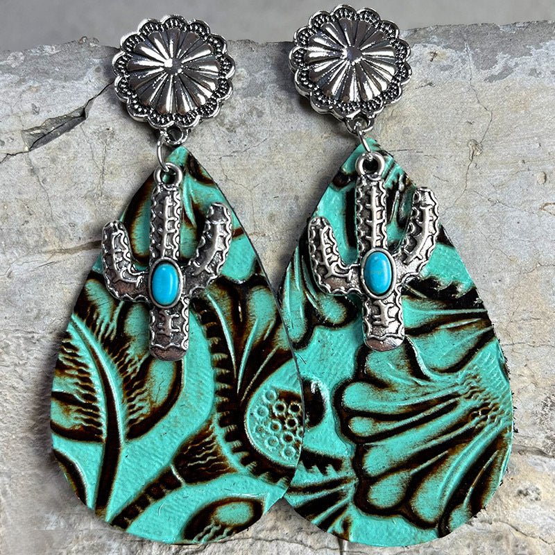Turquoise Cactus Dangle Earrings - Coolpeacock