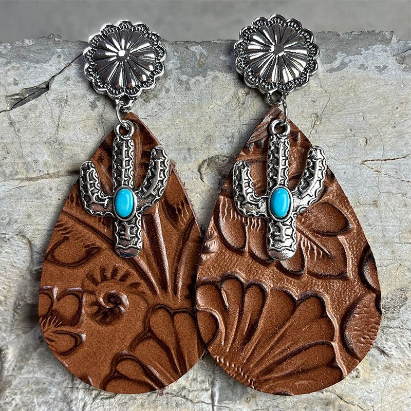 Turquoise Cactus Dangle Earrings - Coolpeacock