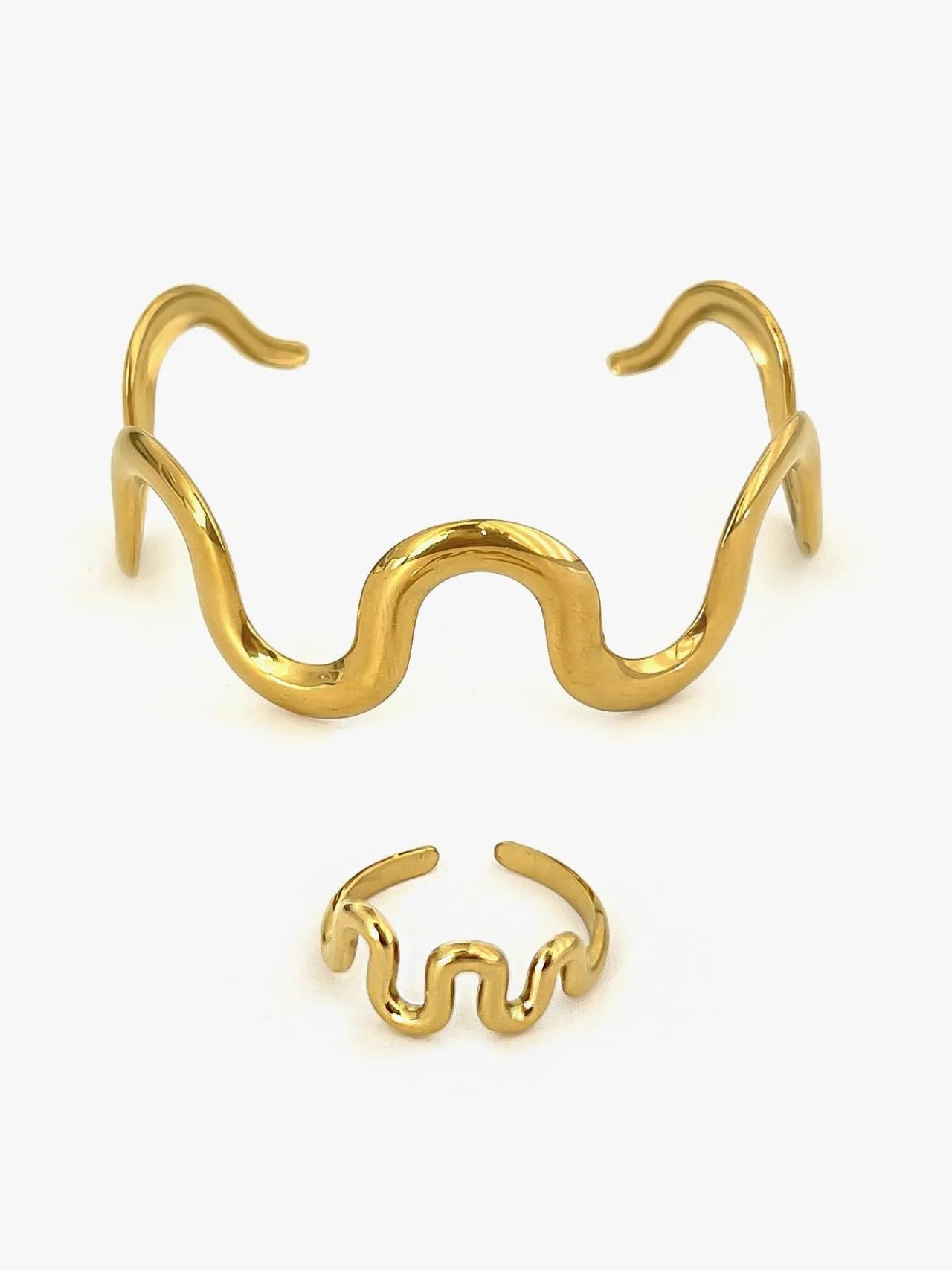 Wave Snake Design Ring and Bracelet Jewelry Set - Coolpeacock