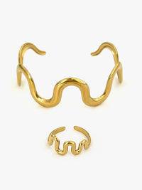 Wave Snake Design Ring and Bracelet Jewelry Set - Coolpeacock