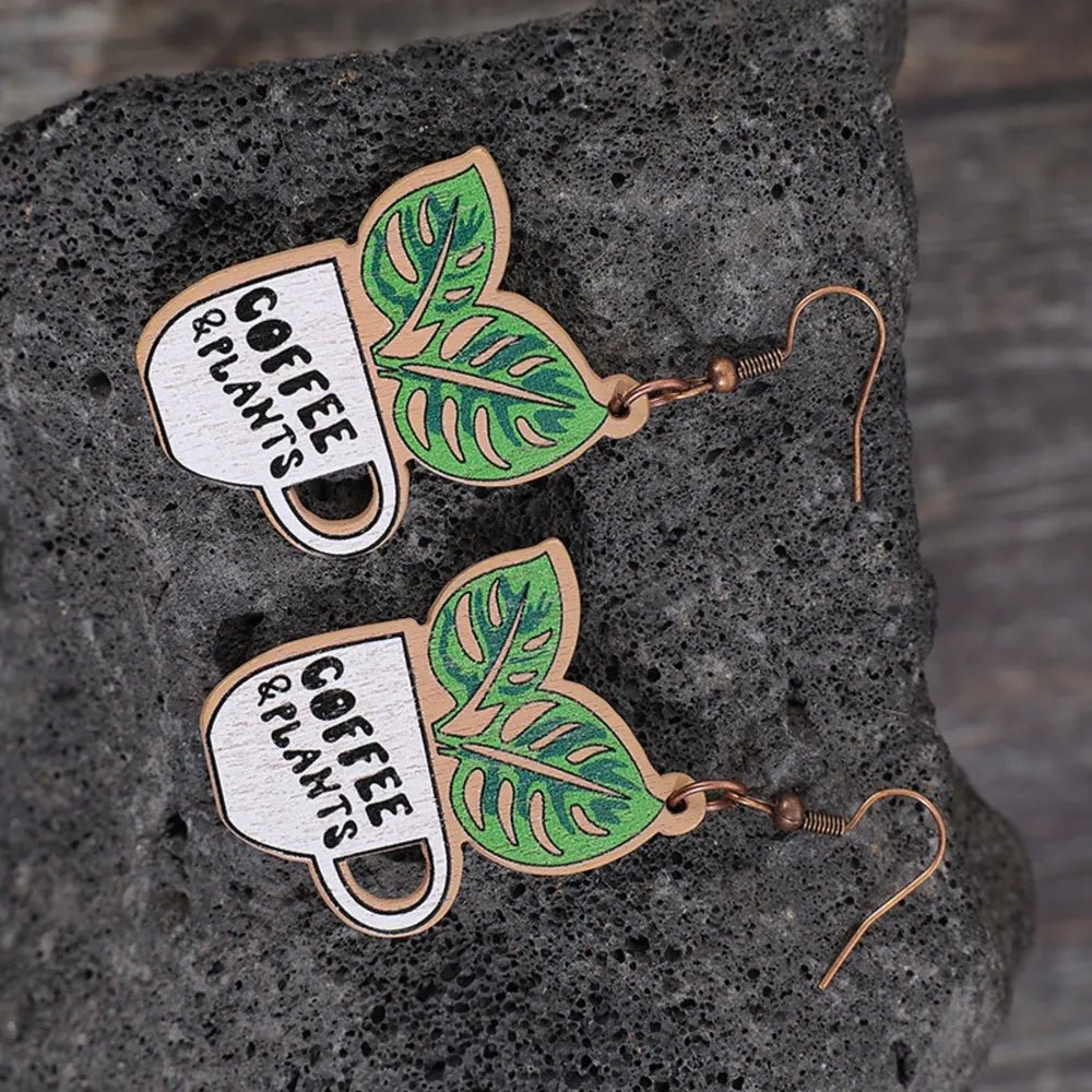 Wooden Alloy Dangle Earrings - Coolpeacock