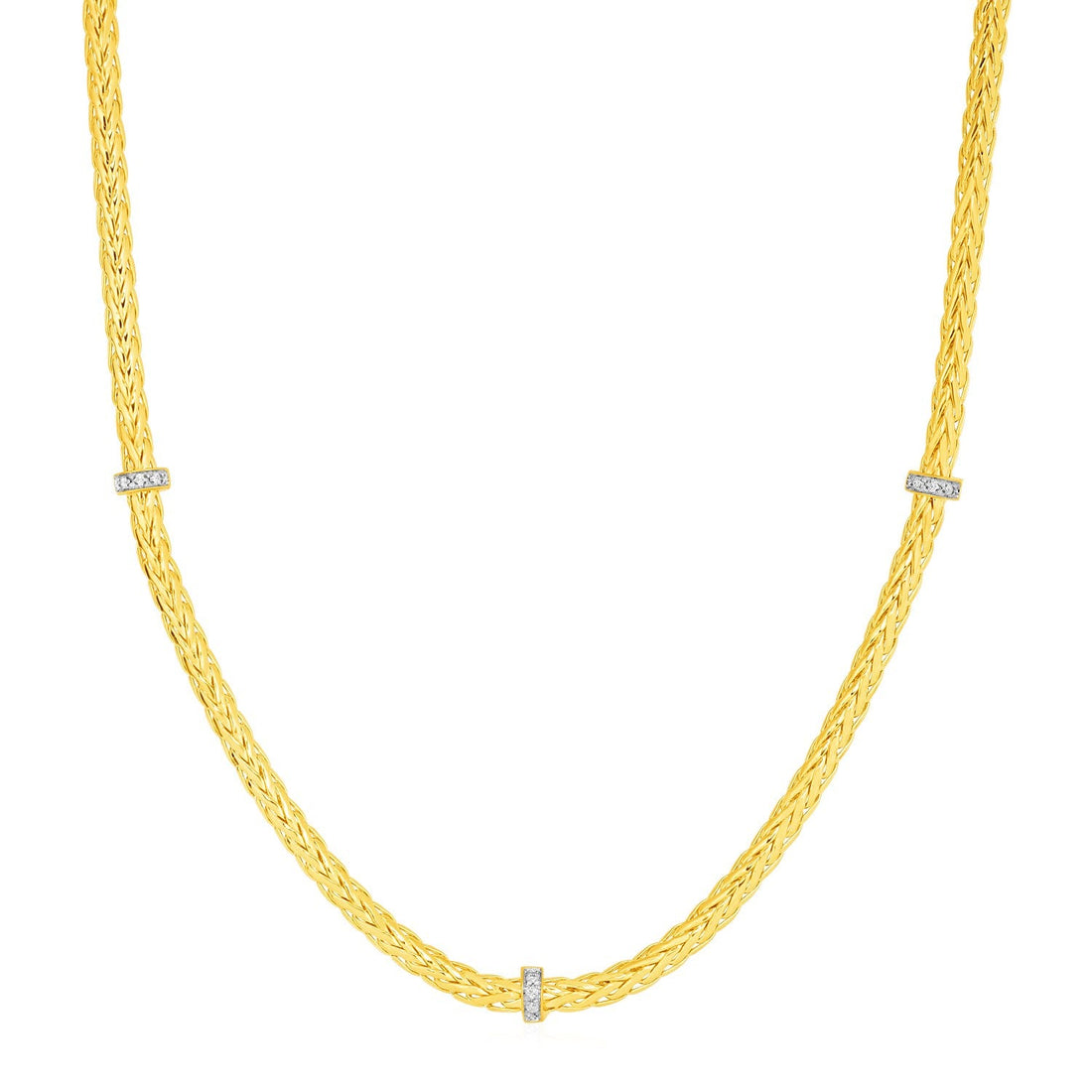 Woven Rope Necklace with Diamond Accents in 14k Yellow Gold - Coolpeacock